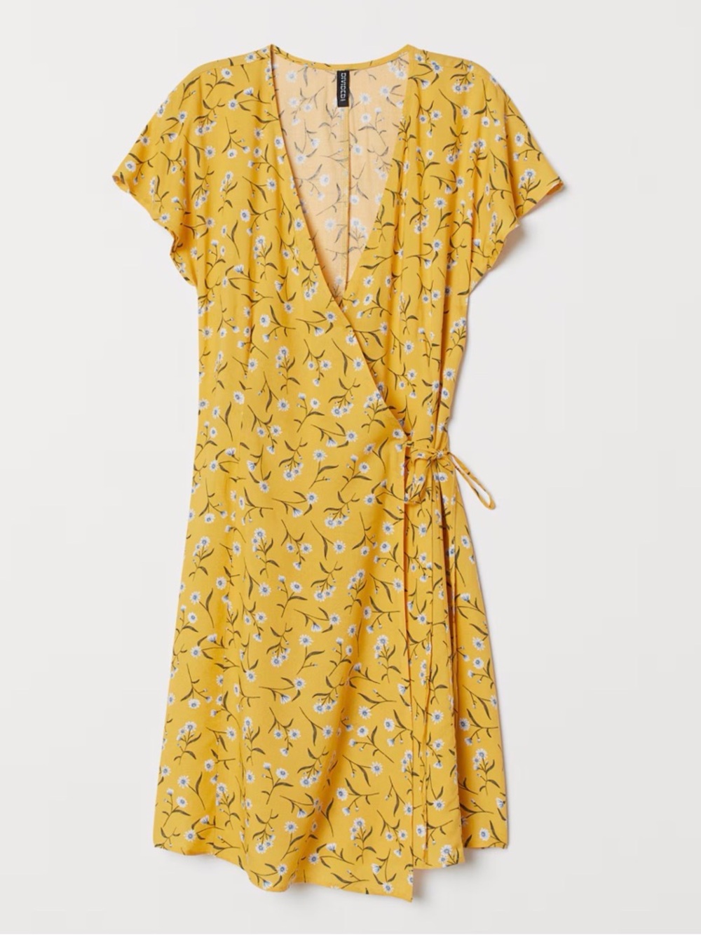 Women’s H&M yellow ditsy floral print wrap dress size 12. NWT